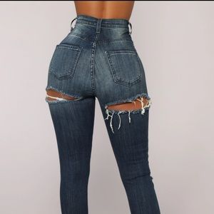high waisted distressed jeans